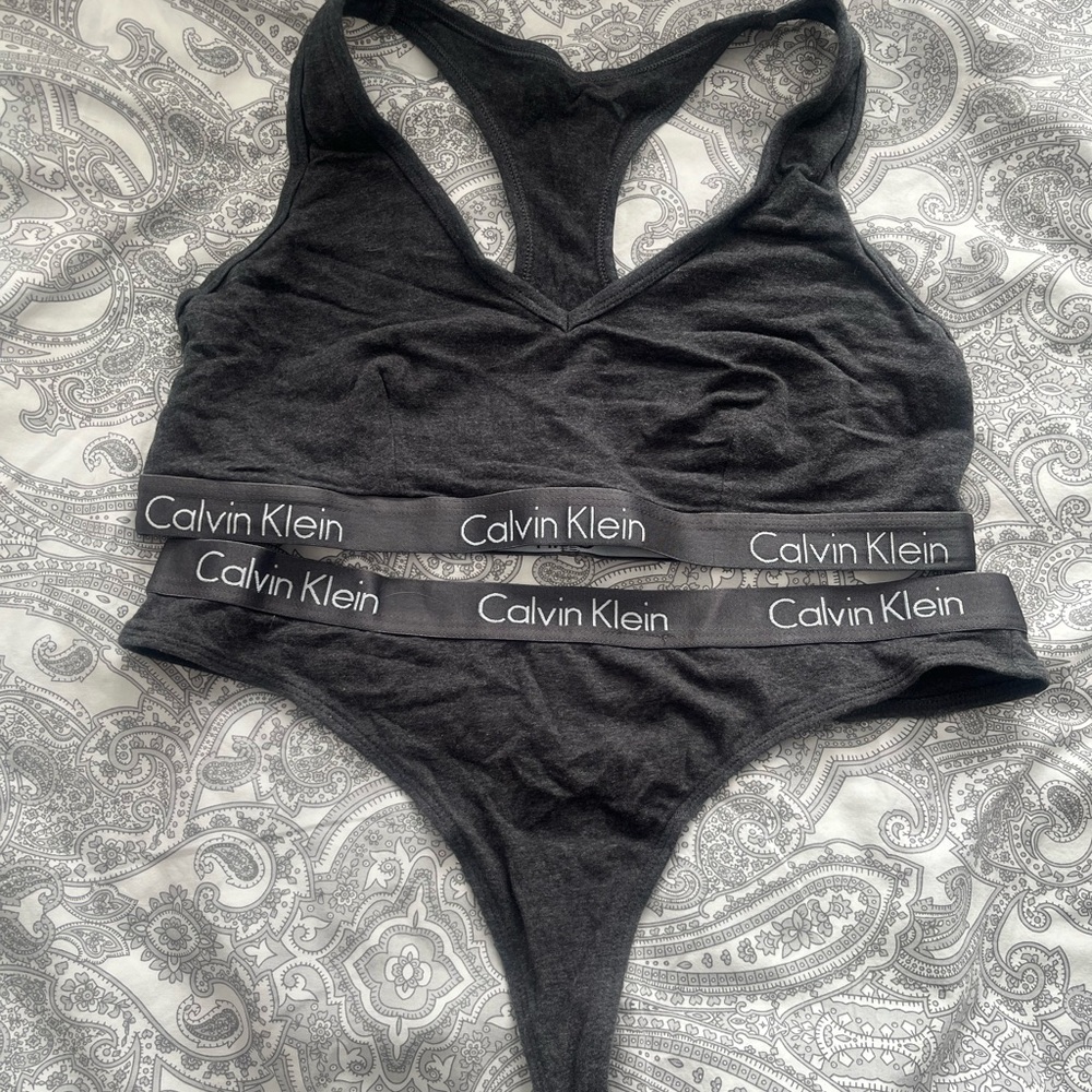 Calvin Klein Grey Bralette and Thong Set
